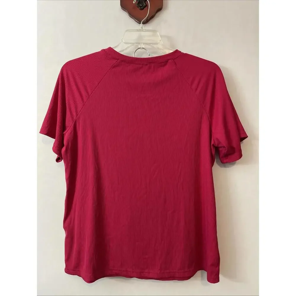 Womens Large Pink Ribbed Shirt & Shorts Comfy Pull-On Stretchy Lounge Set! A893 - Picture 5 of 10